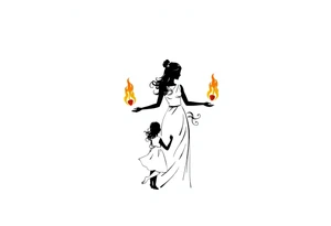 Silhouette of a mother passing 2 flames to two daughters tattoo idea