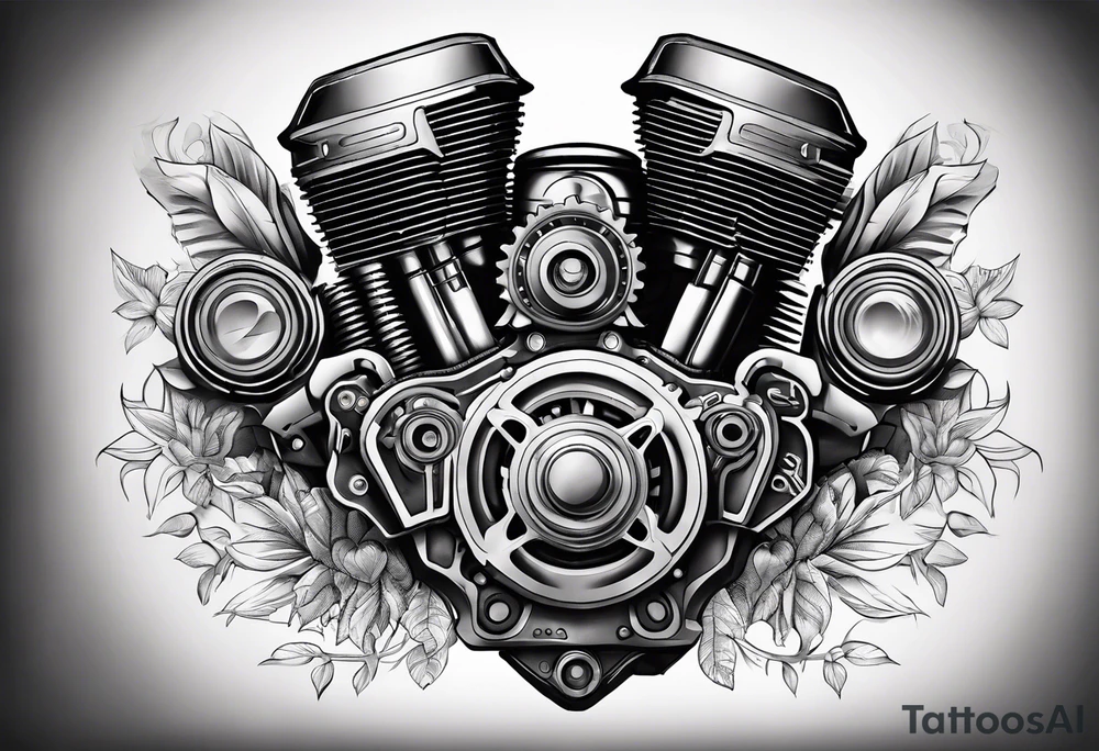 Motorcycle engine and heart combined tattoo idea