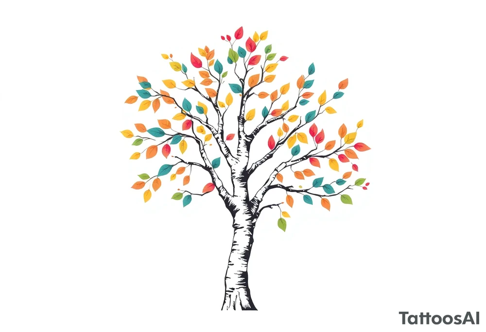 birch tree with coloured leaves tattoo idea