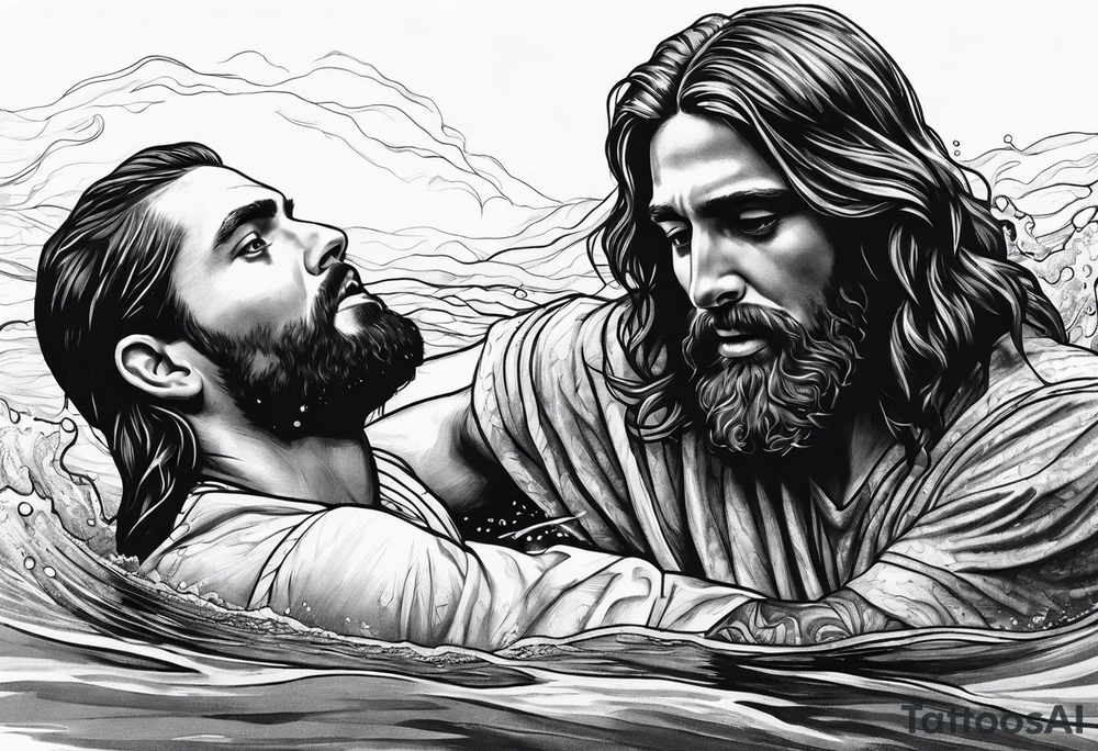 Jesus saving a man from drowning tattoo idea