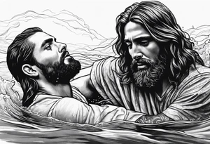 Jesus saving a man from drowning tattoo idea