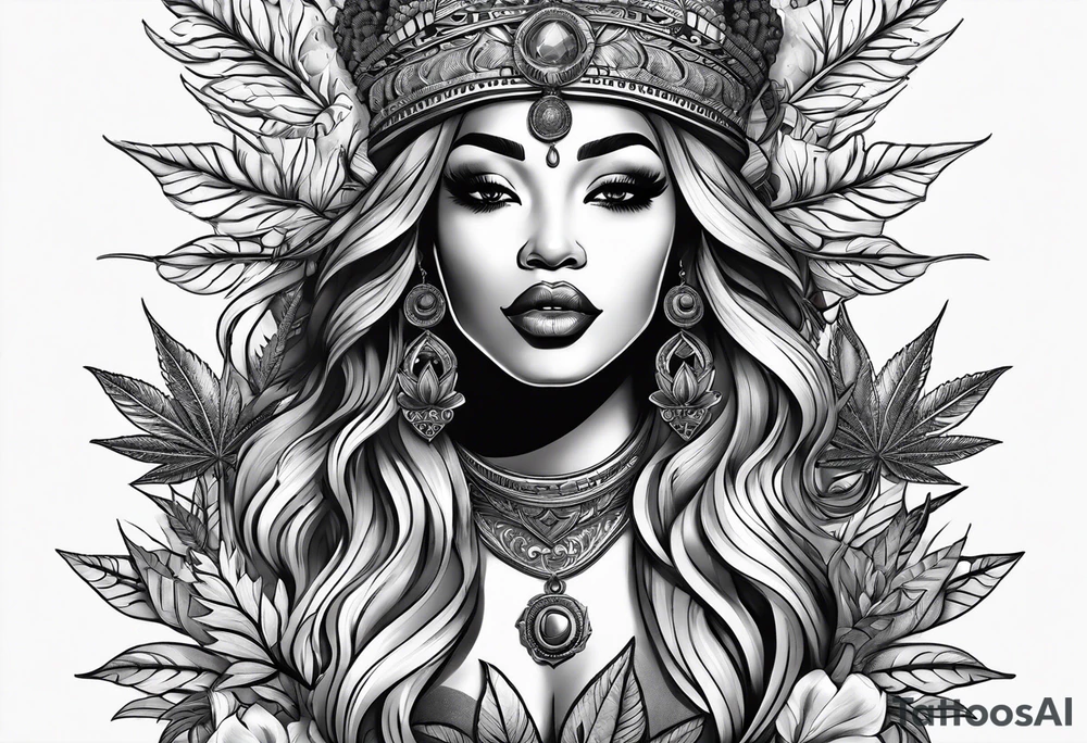 Black Goddess of marijuana tattoo idea