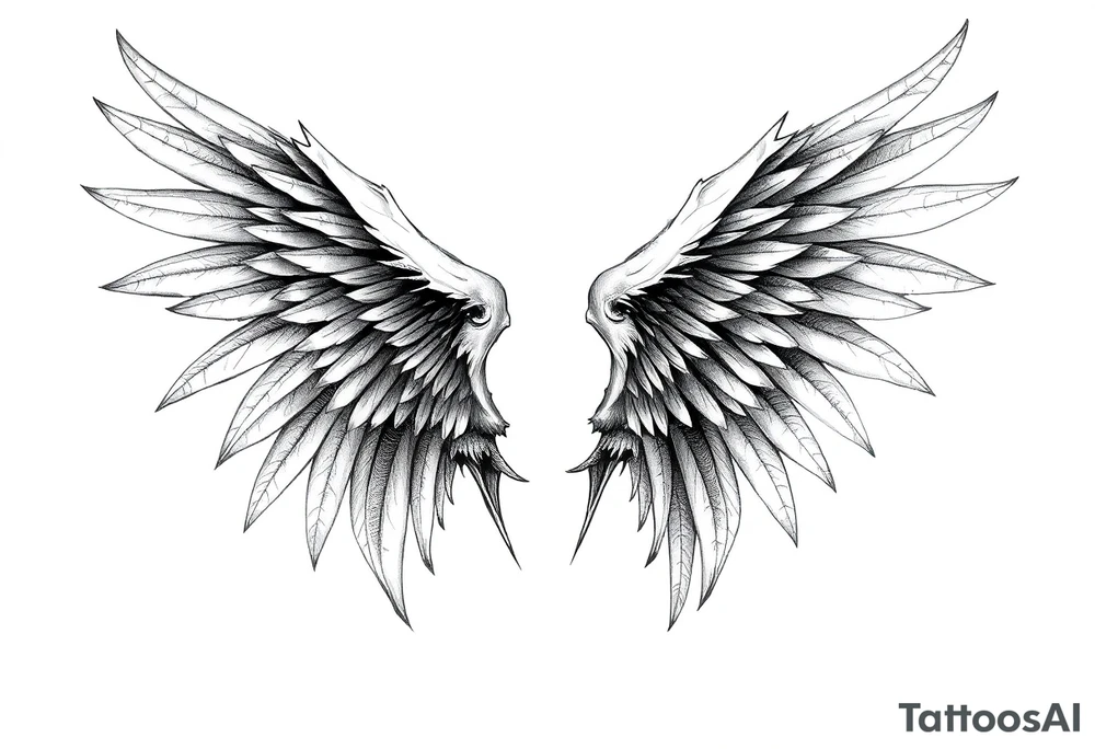 Realistic angelwings long tattoo idea