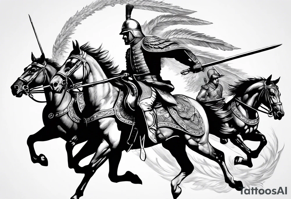 Polish Hussar Cavalry Rushing towards enemy - wings turned into dragon wings tattoo idea