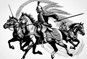 Polish Hussar Cavalry Rushing towards enemy - wings turned into dragon wings tattoo idea