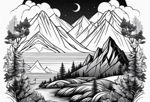Mountain ocean forest leg sleeve tattoo idea