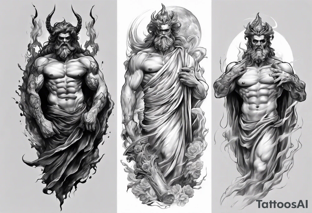 GREEK GOD hades
ARM SLEEVE 
REALISTIC tattoo idea