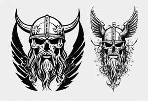 Viking face with skulls on the side with wings tattoo idea