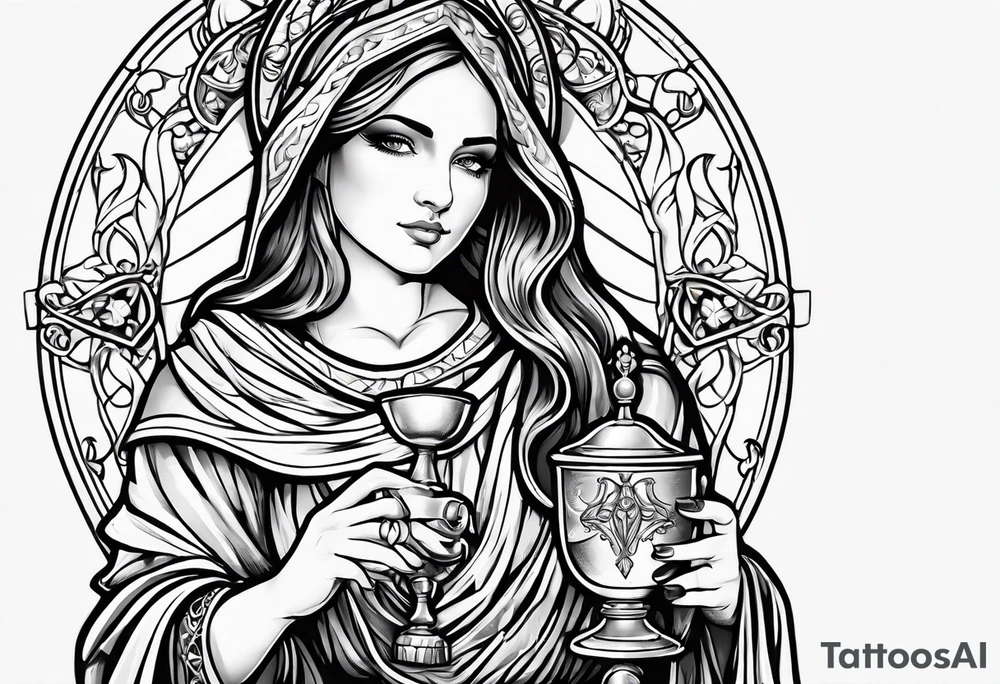 Female saint holding a chalice tattoo idea