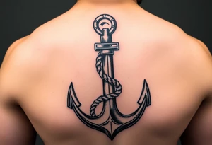 weathered anchor wrapped in nautical rope with sea waves tattoo idea