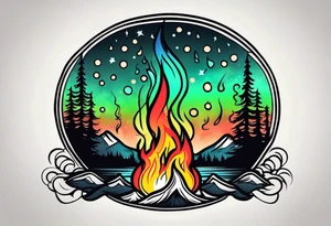 Bonfire flames turning into northern lights tattoo idea