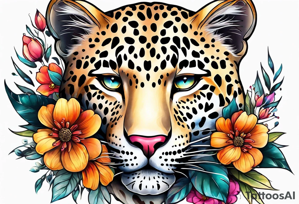 leopard is made up of 
floral flowers tattoo idea