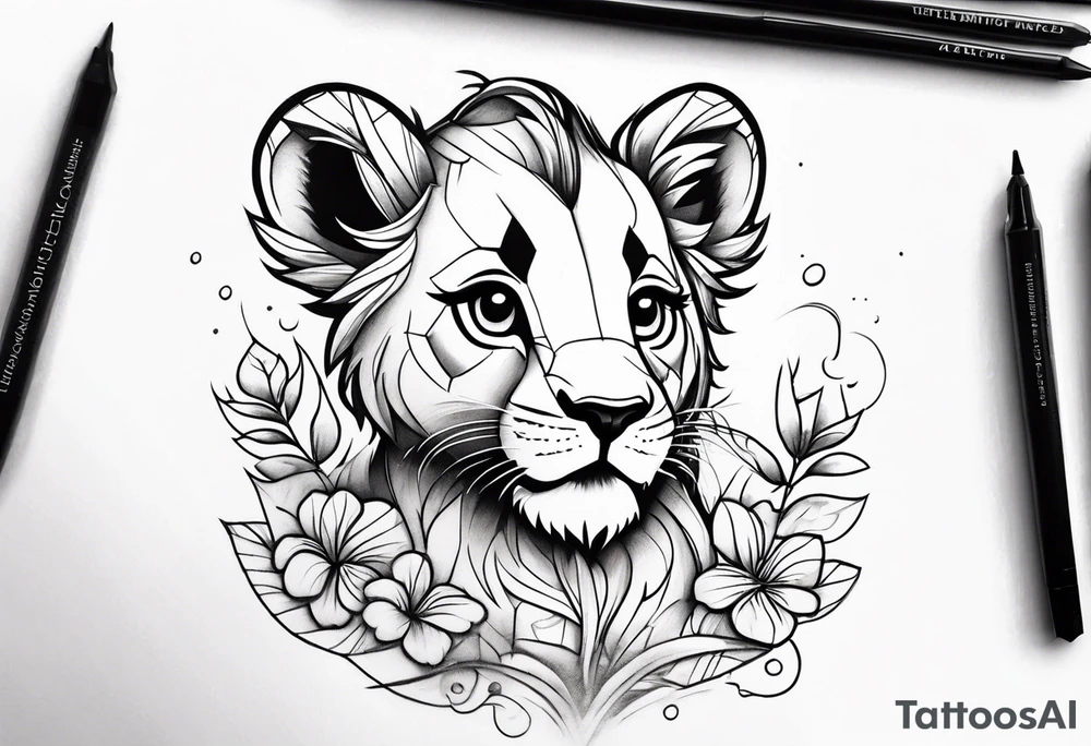 super cute minimal cartoon lion cub tattoo idea