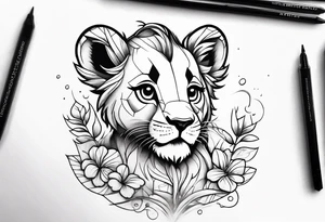 super cute minimal cartoon lion cub tattoo idea