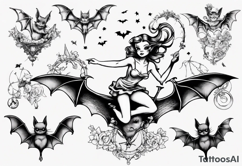 Fairy riding on top of a bat tattoo idea