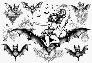 Fairy riding on top of a bat tattoo idea