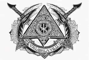 Valhalla sword 
 dragon axe Valknut helm of awe tattoo idea