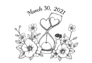 March 30, 2021, flowers, 4:30 am, mom and daughter, love, sand clock, hearts, baby girl, infinity love tattoo idea