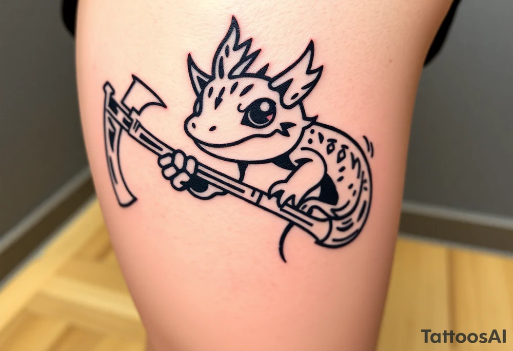 line work cartoon 
axolotl holding an axe tattoo idea