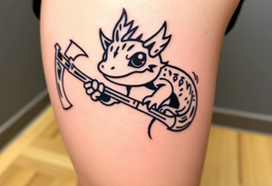 line work cartoon 
axolotl holding an axe tattoo idea