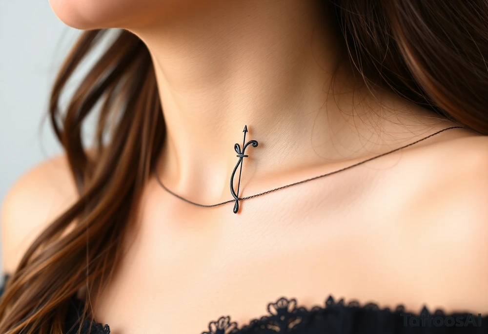 Tatuagem delicada e com o símbolo de Sagitário*, perfeita para a clavícula feminina:


- Uma *linha fina curva* que acompanha suavemente o contorno da clavícula.  
- No centro, um pequeno *arco e flecha estilizado*, símbolo de Sagitário, com traços minimalistas.  
- Atrás da flecha, um leve *traço de energia ou faísca*, como se estivesse sendo disparada — sensual e dinâmica.  
- Pequenas *estrelas delicadas* ou pontos brilhantes espalhados ao longo da linha, dando um toque celestial e feminino.  
- A flecha aponta em direção ao ombro, representando movimento, liberdade e poder pessoal.

*Extras (opcional):*  
- Pode incluir discretamente a palavra "liberdade" ou "feu" (fogo, em francês) em letra cursiva abaixo da linha.  
- Feita em tinta preta tattoo idea