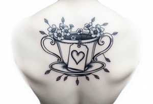 Vintage tea cup with small flowers and a small love heart on the tea bag tag tattoo idea