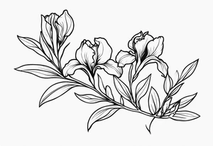 Laurel branch with iris flowers tattoo idea