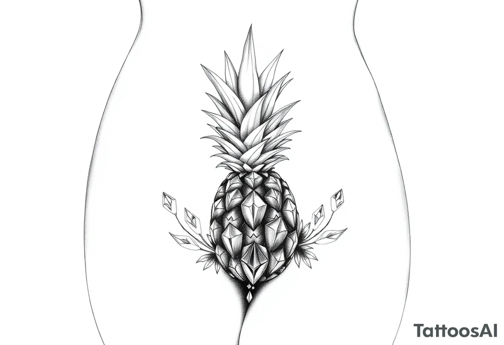 To cover pubic area vagina and anus using a pineapple with diamonds and magestic tattoo idea