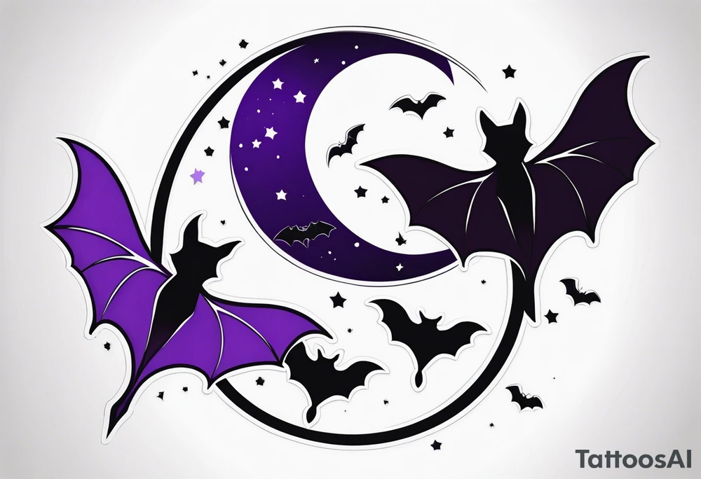 Purple bats and moon tattoo idea