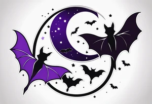 Purple bats and moon tattoo idea