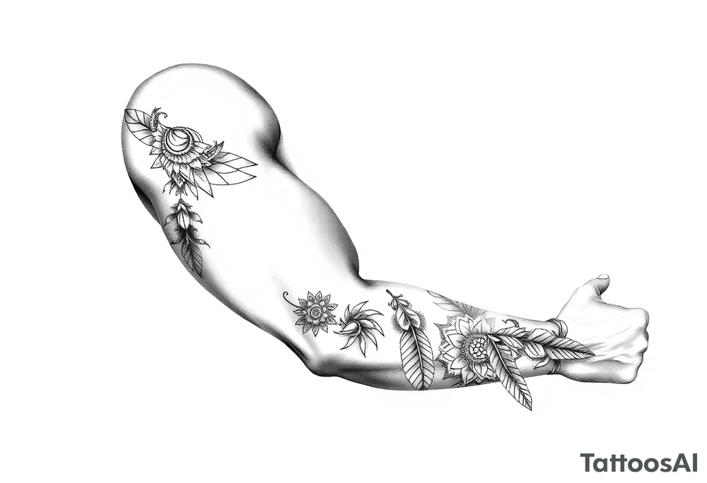 spiritual feathers ornamental mandala shaman tattoo idea