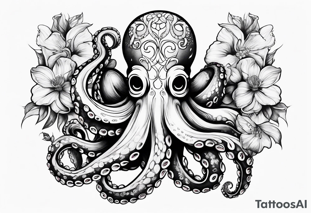 octopus holding flowers tattoo idea