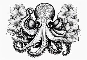 octopus holding flowers tattoo idea