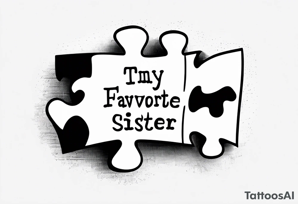 small, delicate puzzle piece with the handwritten words "to my favorite sister" tattoo idea