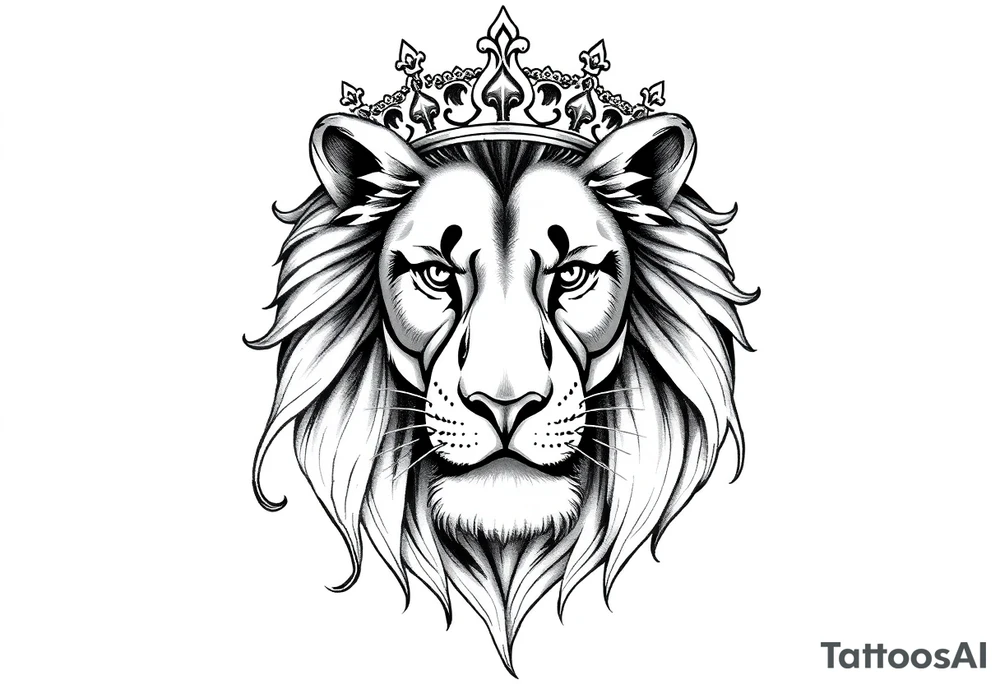 Female lion with crown tattoo idea