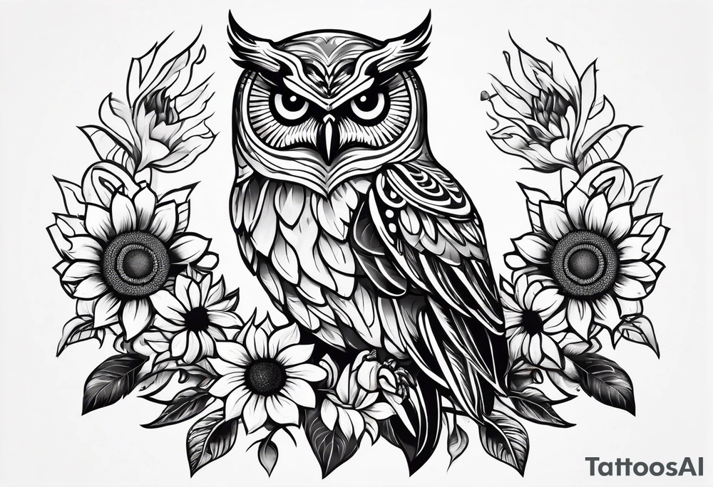 Sunflower and owl tattoo idea