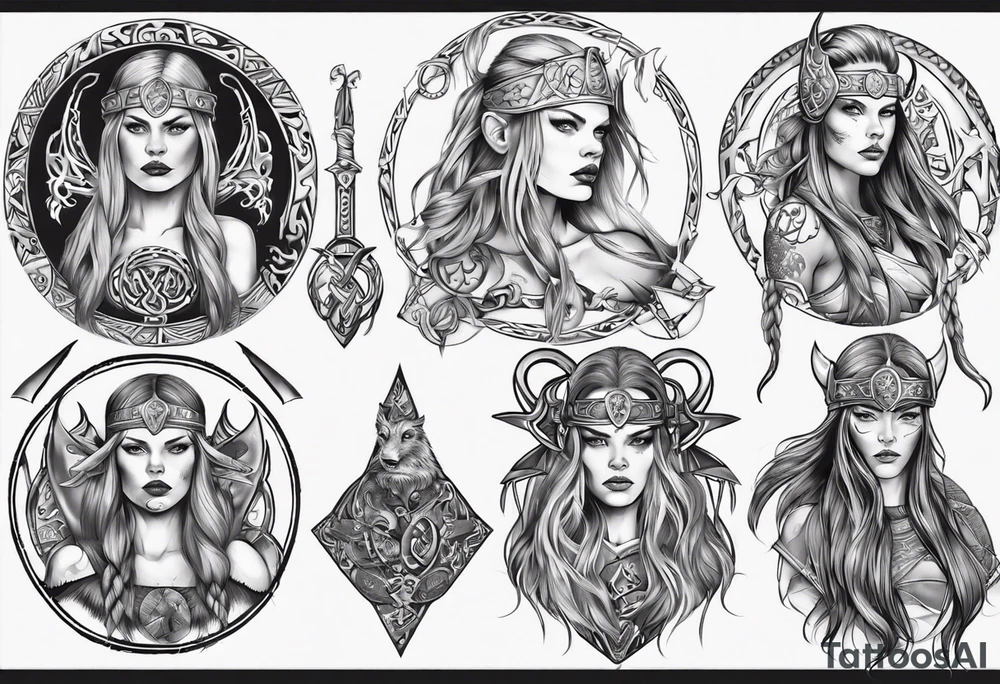 beautiful viking women topless tattoo idea