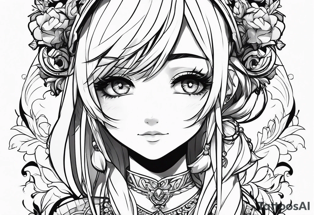 cute anime fineline tattoo sketch for girls tattoo idea