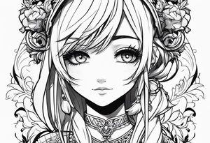 cute anime fineline tattoo sketch for girls tattoo idea