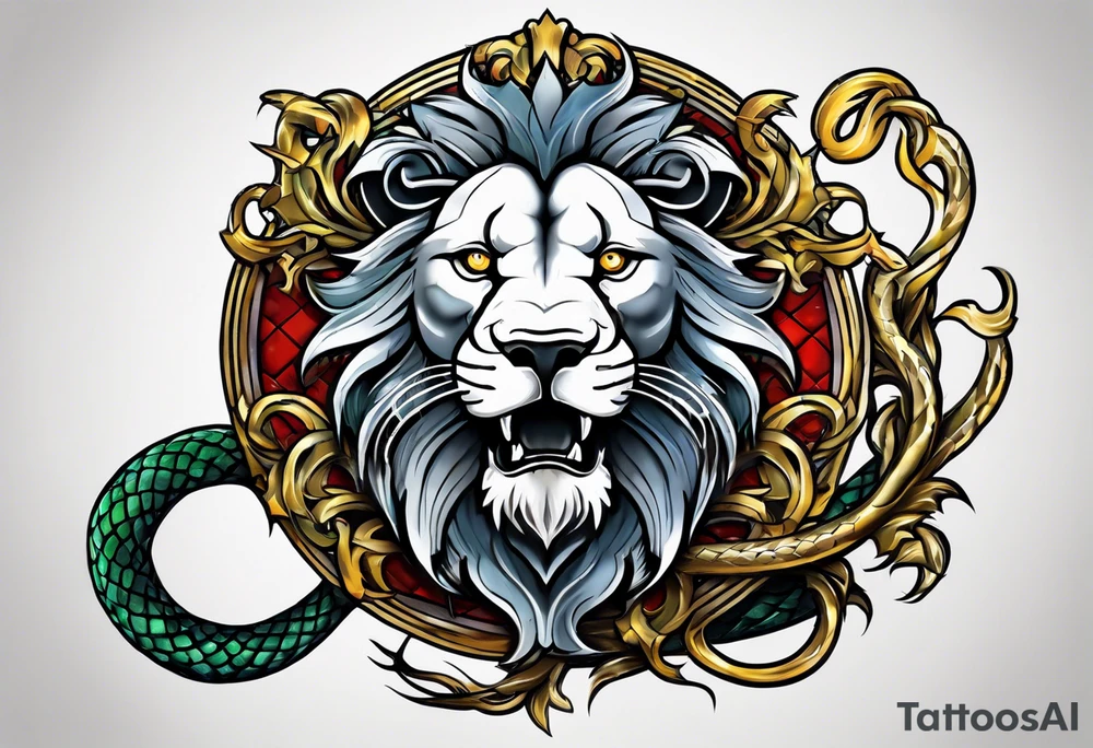 New school Scottish lion rampant with gadsden snake tattoo idea