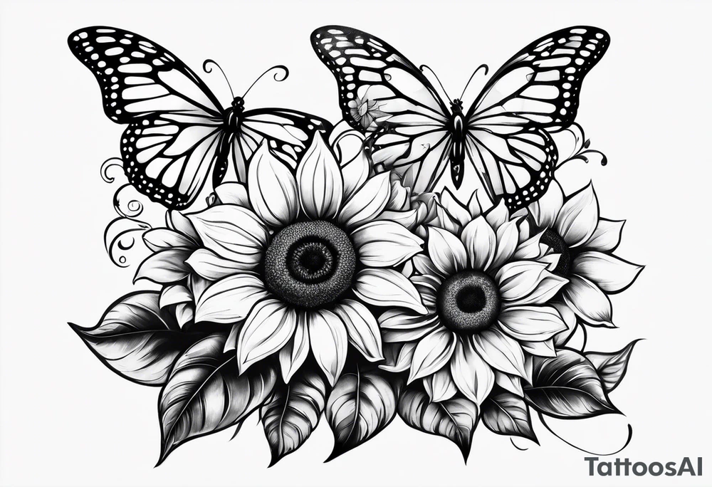 Arm sleeve with sunflowers and butterflies tattoo idea