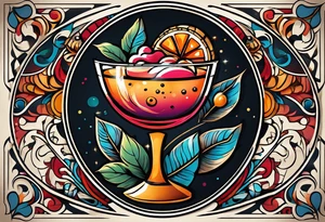 bold, colorful, simple design, cocktail, cookie, in a circle design, traditional american tattoo tattoo idea