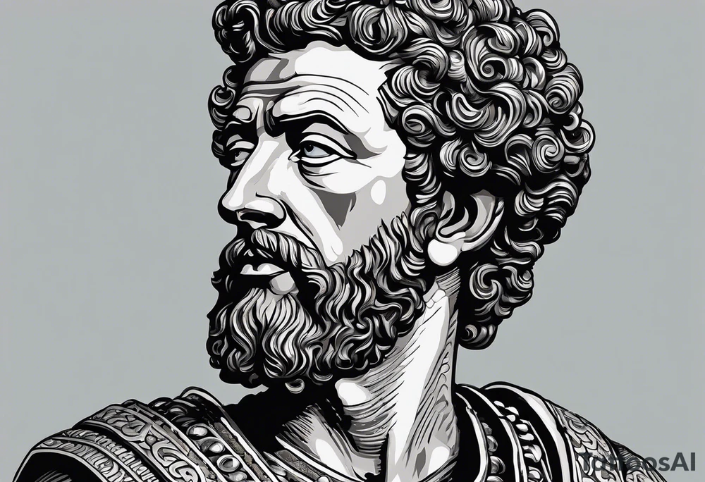 Marcus Aurelius looking toward the observer in a 45 degree angle, with only half his face shown tattoo idea