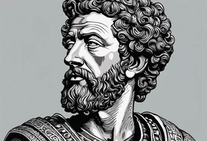 Marcus Aurelius looking toward the observer in a 45 degree angle, with only half his face shown tattoo idea