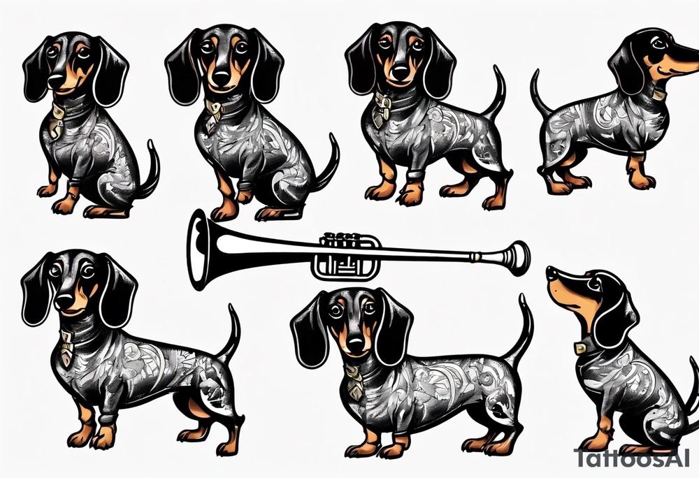 dachshund playing trombone tattoo idea