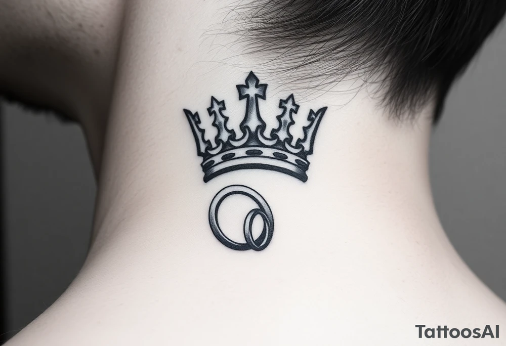 kings and queens crown with two golden wedding rings tattoo idea