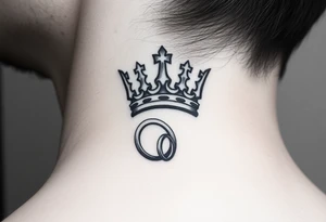 kings and queens crown with two golden wedding rings tattoo idea
