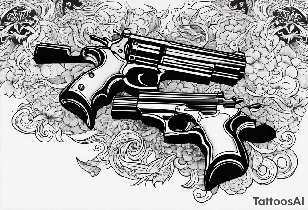 A murder scene of two guns man over the victims black siloets only tattoo idea