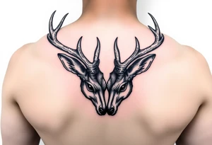 Two full body detailed deer heads down hitting horns to show dominance. tattoo idea