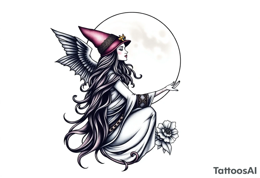 Moon goddess witch tattoo idea